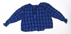 M&S Womens Blue Round Neck Plaid Cotton Blend Jumper Size 20 - Picture 1 of 12
