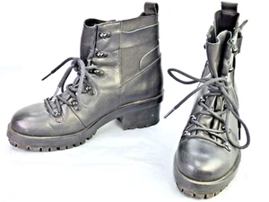 Zara Biker Boots Chunky Block Low Heel Ankle Hiking Retro Army Combat Size UK 4 - Picture 1 of 12
