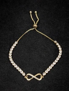 Gold Tone Adjustable Tennis Bracelet Infinity Bridal Evening Glam - Picture 1 of 10
