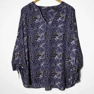 Zac & Rachel Womens 2X Snake Animal Print Popover Blouse VNeck Flowy Office Gray - Picture 1 of 4