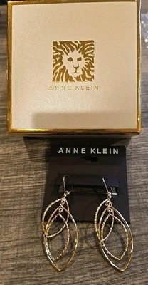 Anne Klein GOLD TONE TEXTURED ORBITAL DROP EARRINGS - Image 1 of 4