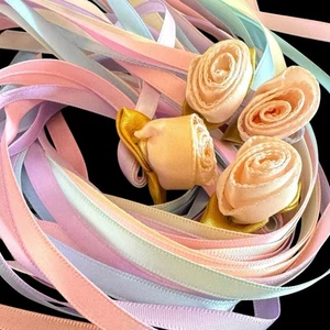 Set 4 Pink Purple Renaissance Faire Ribbon Rosette Streamers Handmade Fairycore - Picture 1 of 13