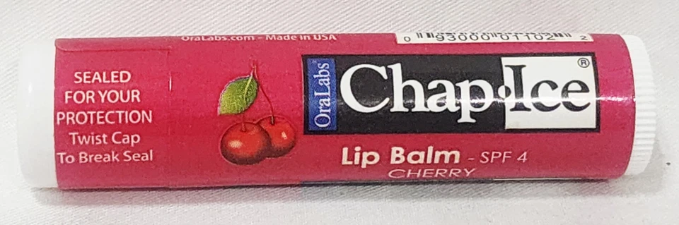 Bálsamo labial Ora Labs Chap Ice CHERRY Spf 4 de colección tamaño completo 0,15 oz/4,25 g nuevo RARO Foto 1 de 4