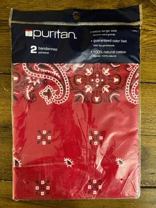 Puritan Paisley Set Of 2 Red Bandanas 100% Cotton - Extra Large - NEW SEALED - Picture 1 of 2