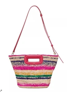 MAJE Fucsia Rosa Rayas Rafia Cesta Bandolera Correa Bolso Cartera Bolso de Mano - Imagen 1 de 11