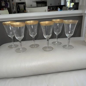 6 Atg. Tiffin Franciscan Minton Encrusted Gold Rim 6 1/2” Wine/Champagne Glasses - Picture 1 of 4