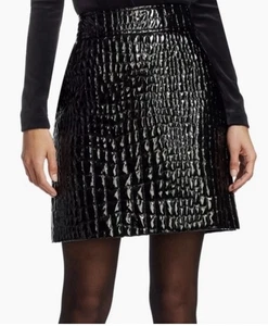 Akris Punto Crocodile Embossed FauxPatent Leather Black Pencil Skirt Size 10 - Picture 1 of 10