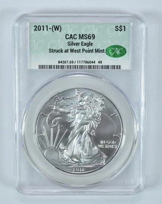 2011 (W) American Silver Eagle Struck At West Point MS69 CAC CACg *0682 - Image 1 of 4