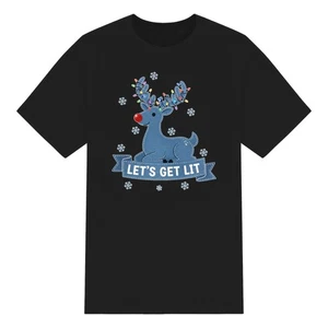 Christmas Reindeer T Shirt 100% Cotton Lets Get Lit Funny Unisex Tee Crew Neck - Picture 1 of 17