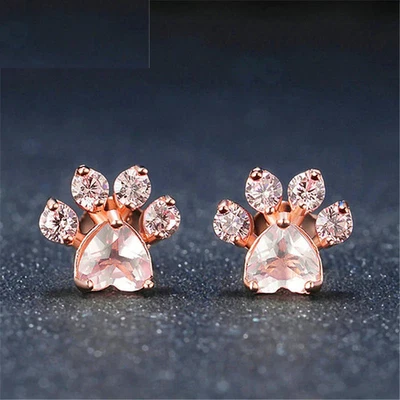 2ct Natural Morganite Diamond Dog Pet Bear Paw Stud Earrings 14k Solid Rose Gold - Image 1 of 4