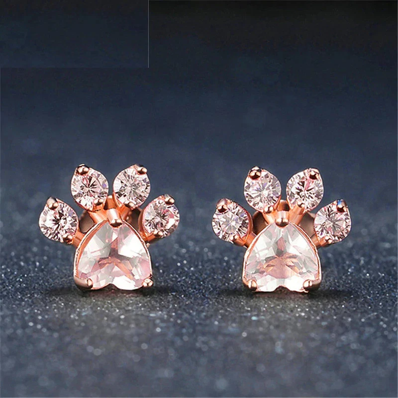 2ct Natural Morganite Diamond Dog Pet Bear Paw Stud Earrings 14k Solid Rose Gold - Image 1 of 4