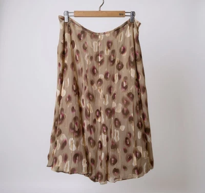 Jones New York 真丝混纺中裙 14 码棕色粉色抽象 A 字形 — 第 1/4 张图片
