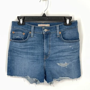 Levi’s Women's High Rise Cut Off Distressed Shorts Size 28 Medium Blue Wash - Picture 1 of 10