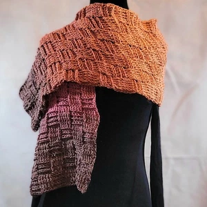 Winter Scarf - Handmade Crochet - Brown Orange Maroon Stripe - Picture 1 of 8
