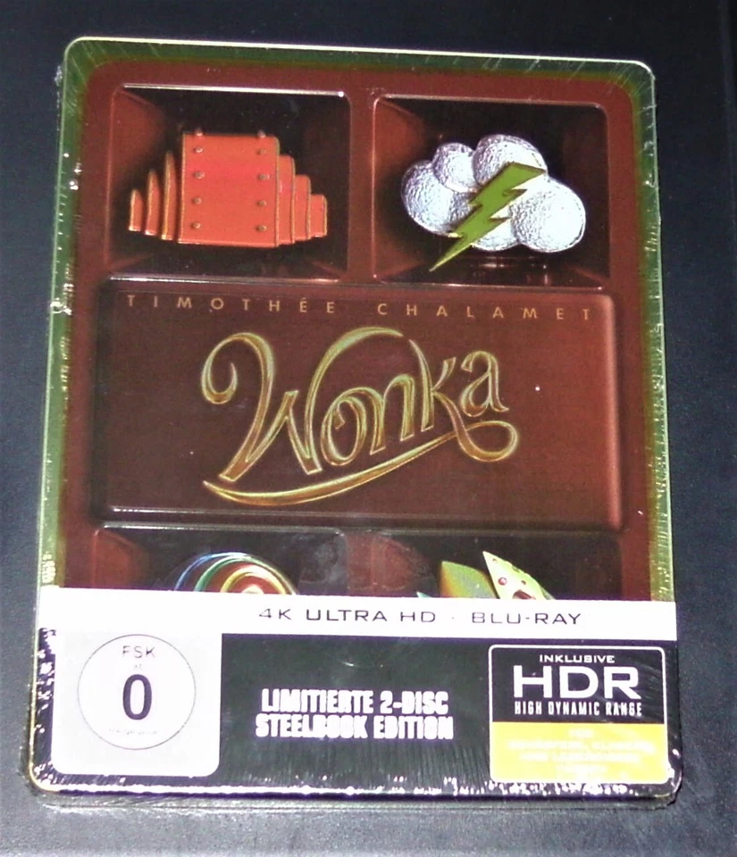 WONKA 4K GEPRÄGTE LIMITIERTE STEELBOOK EDITION 4K BLU RAY + BLU RAY NEU & OVP - Bild 1 von 4