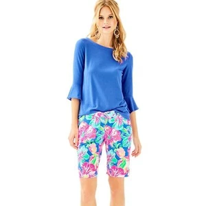 Lilly Pulitzer "The Chipper Short" Blue Pink Pasley 100% Cotton 10" Shorts sz 6 - Picture 1 of 7