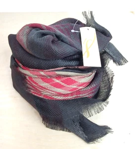 Scarf Shawl Neck Warmer Twill Plaid 54 inch Square Extra Large Head Cover Red - Picture 1 of 12