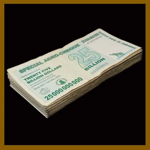 100 pcs x Zimbabwe 25 Billion dollar agro cheque banknotes-1 bundle - Picture 1 of 10