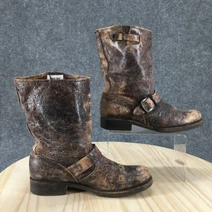 Frye Boots Womens 8 B Veronica Short Biker Booties Brown Leather Buckle Cuban - Picture 1 of 18