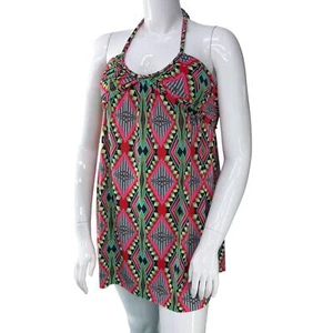 Tbags Los Angeles Womens Size M Mini Halter Dress Aztec Print Poly Stretch - Picture 1 of 15