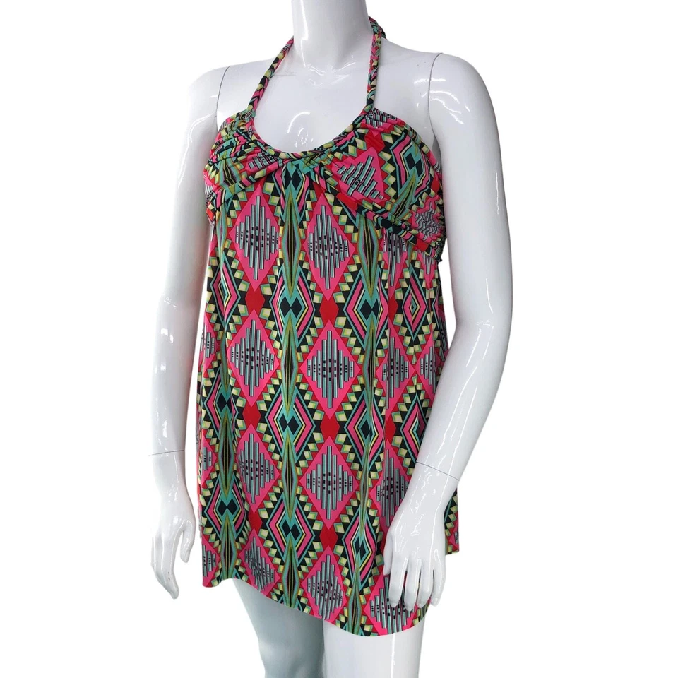 Mini vestido halter estampado azteca poli elástico talla M Tbags Los Angeles para mujer  Foto 1 de 4