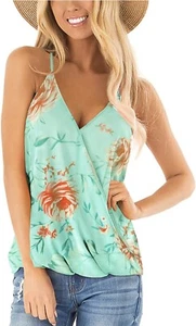 Womens Deep V Neck Wrap Spaghetti Strap Tank Tops Summer Floral XXL - Picture 1 of 5