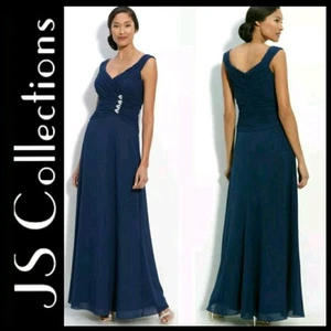 $189 JS Collections Navy Embellish Detail Chiffon Gown w Detach Shawl ~ 6  M3020 - Picture 1 of 11