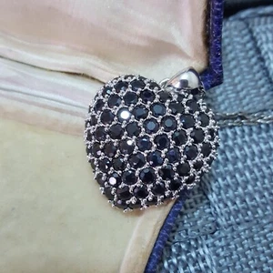 Qvc 925 Sterling Silver Necklace, Black Sapphire Heart Pendant, 18" Chain - Picture 1 of 7