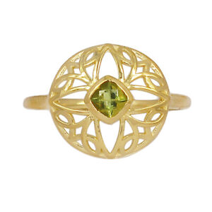 18K Gold Vermeil Faceted Natural Moldavite Ring Jewelry s.7 CR41980