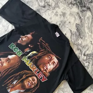 Vintage 90s Y2K Bob Marley Reggae Double Sided Graphic Jamaican Tshirt Tee Top L - Picture 1 of 15
