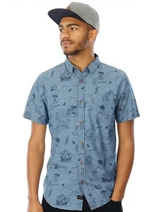 Taglia S Camicia Uomo Maniche Corte Globe Creswick Short Sleeve Shirt Blu Indigo - Imagen 1 de 6