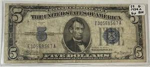 1934A $5 Five Dollar Silver Certificate - Blue Seal ~ Circulated - Picture 1 of 2