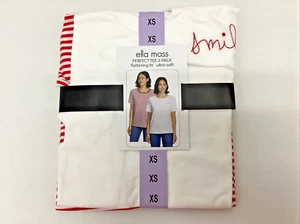 Ella Moss Perfect Tee 2-Pack, Flattering Fit Ultra Soft, Stripes & White, XS - Picture 1 of 3