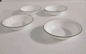 4 Corelle Corning Soup Bowls White With Green Rim Made In USA Microwavable - Picture 1 of 17