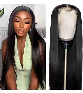 Lace Frontal Pre Plucked Human Hair w/ baby hair black 24in - Picture 1 of 9