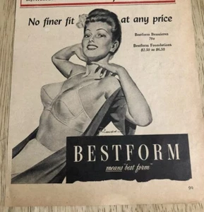 Anuncio de lencería BESTFORM de la década de 1940 - Ilustración PIN UP Russkin Russ Williams - Anuncio de colección - Imagen 1 de 3