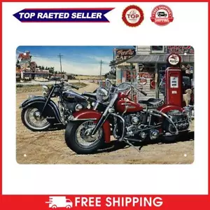 Gas Station Motorcycle Metal Plate Tin Sign Poster Retro Iron Painting Wall Art  - Picture 1 of 12