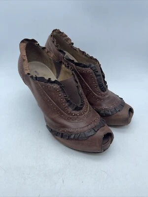 Botas Schuler and Sons femininas de couro marrom peep toe slip on tornozelo tamanho 38/7 - Imagem 1 de 4