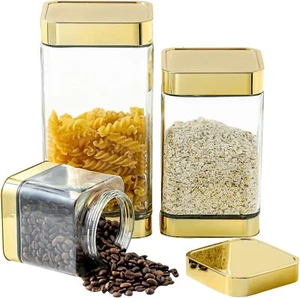 Glass Storage Jars-Kitchen Glass Canisters Airtight Lids -Coffee Pasta Sugar Tea - Picture 1 of 7