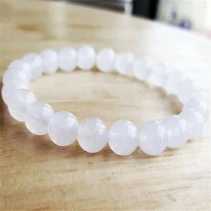 8mm Natural White Quartz Handmade Mala Bracelet Cuff Meditation Healing Sutra - Picture 1 of 4