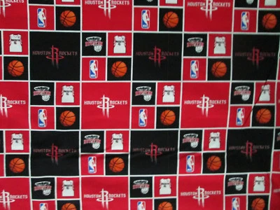 HOUSTON ROCKETS CHECKED NBA BASKETBALL LIC COTTON FABRIC FQ - Image 1 of 3