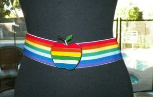 CINTURÓN ELÁSTICO ARCO IRIS DE COLECCIÓN CON HEBILLA DE MANZANA ARCO IRIS NUEVO DE LOTE ANTIGUO ORGULLO GAY - Imagen 1 de 9