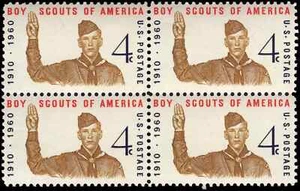 US Scott # 1145, Boy Scouts of America, Block of (4) 1960 4¢ Stamps, MNH - Picture 1 of 1