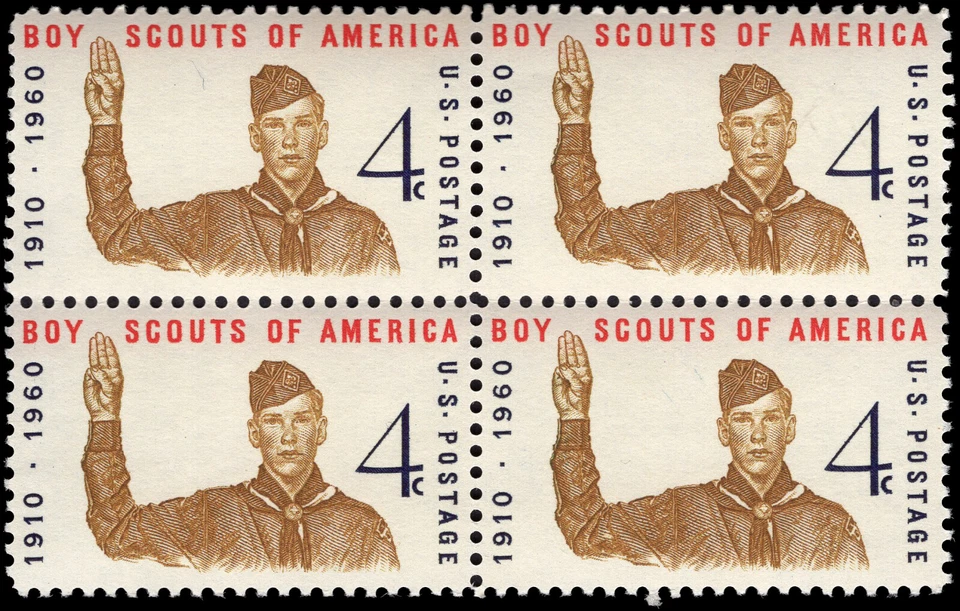 US Scott # 1145, Boy Scouts of America, Block of (4) 1960 4¢ Stamps, MNH - Image 1 of 1