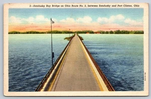 Sandusky Bay Bridge Ohio Route 2 Port Clinton OH Postcard 1938 Linen - Picture 1 of 3