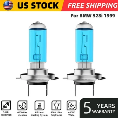For BMW 528i 1999 H7 Halogen Headlight Bulbs Kit High/Low Beam Bright 6000k - Imagem 1 de 4