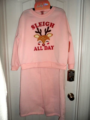 Lindo traje de sudor Lucky You niñas talla 14 16 rosa trineo todo el día reno nuevo con etiquetas Foto 1 de 4