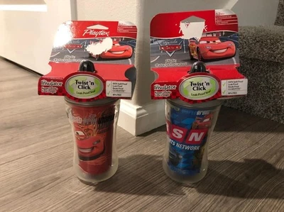 Playtex Cars Disney Pixar Insulator Sippy Cup Lightning McQueen Lot of 2 NEW - Image 1 of 4