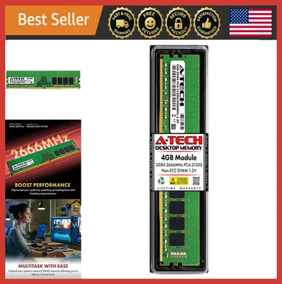 4GB DDR4 2666MHz PC4-21300 CL19 Non-ECC Desktop RAM Memory Module - Image 1 of 4