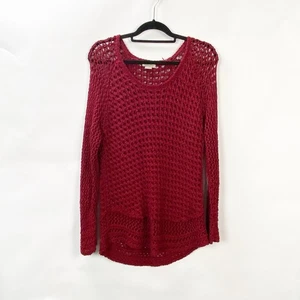Lucky Brand Live In Love Sweater Large Women Red Crochet Open‑Weave - Picture 1 of 11